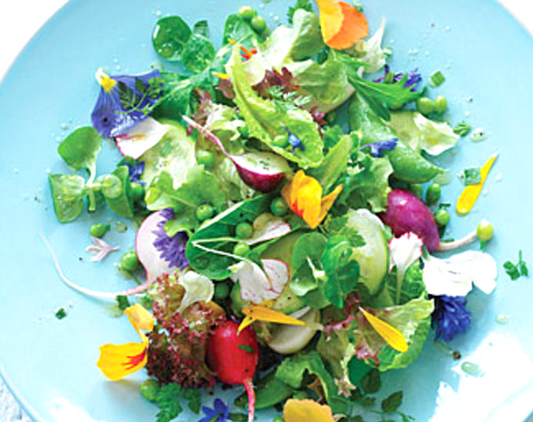 Bachelors Buttons in a Salad - Sunset Magazine